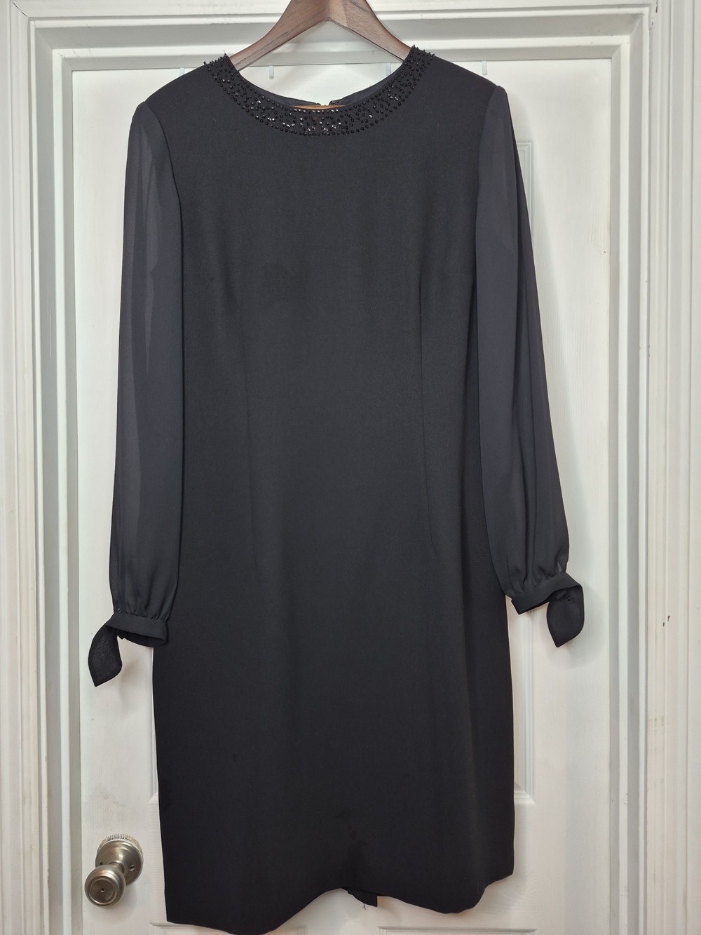 Donna Morgan Black Long-Sleeve  Dress with Beaded Collar 14